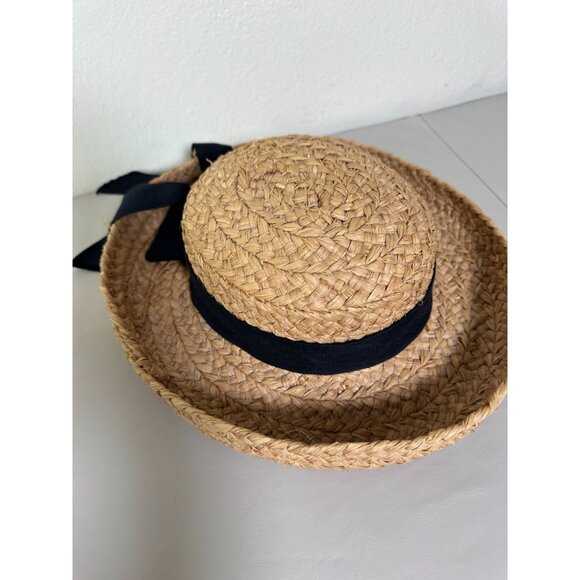Helen Kaminski Women Natural 100% Raffia Boater Sun Hat Black Ribbon Handmade OS main image 11